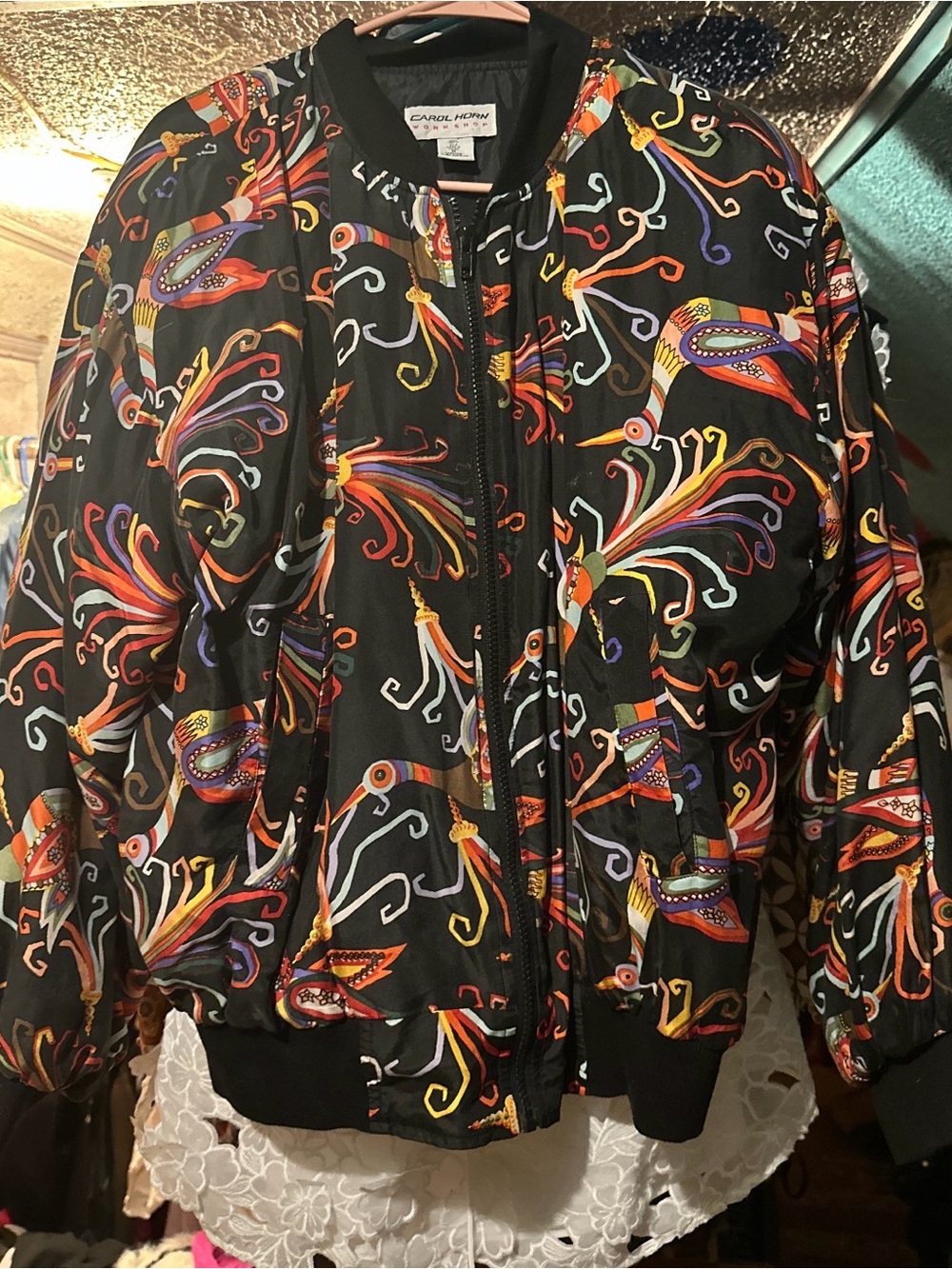 CAROL HORN WORKSHOP Silk bird print bomber jacket